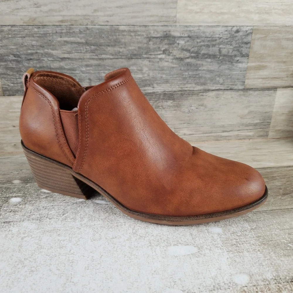 Dr Scholls Laurel Womens Ankle Bootie Sz 9.5 M Honey Block Heel Slip-On Boots